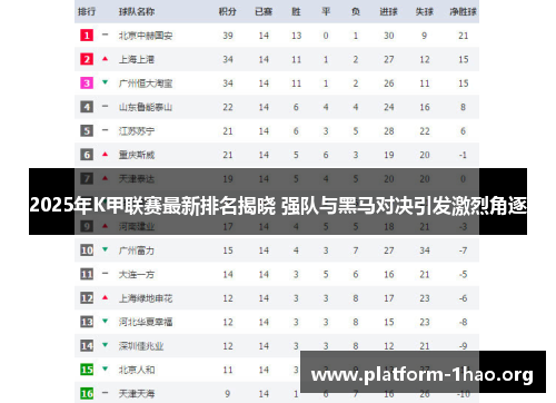 2025年K甲联赛最新排名揭晓 强队与黑马对决引发激烈角逐 2025年K甲联赛最新排名揭晓 强队与黑马对决引发激烈角逐